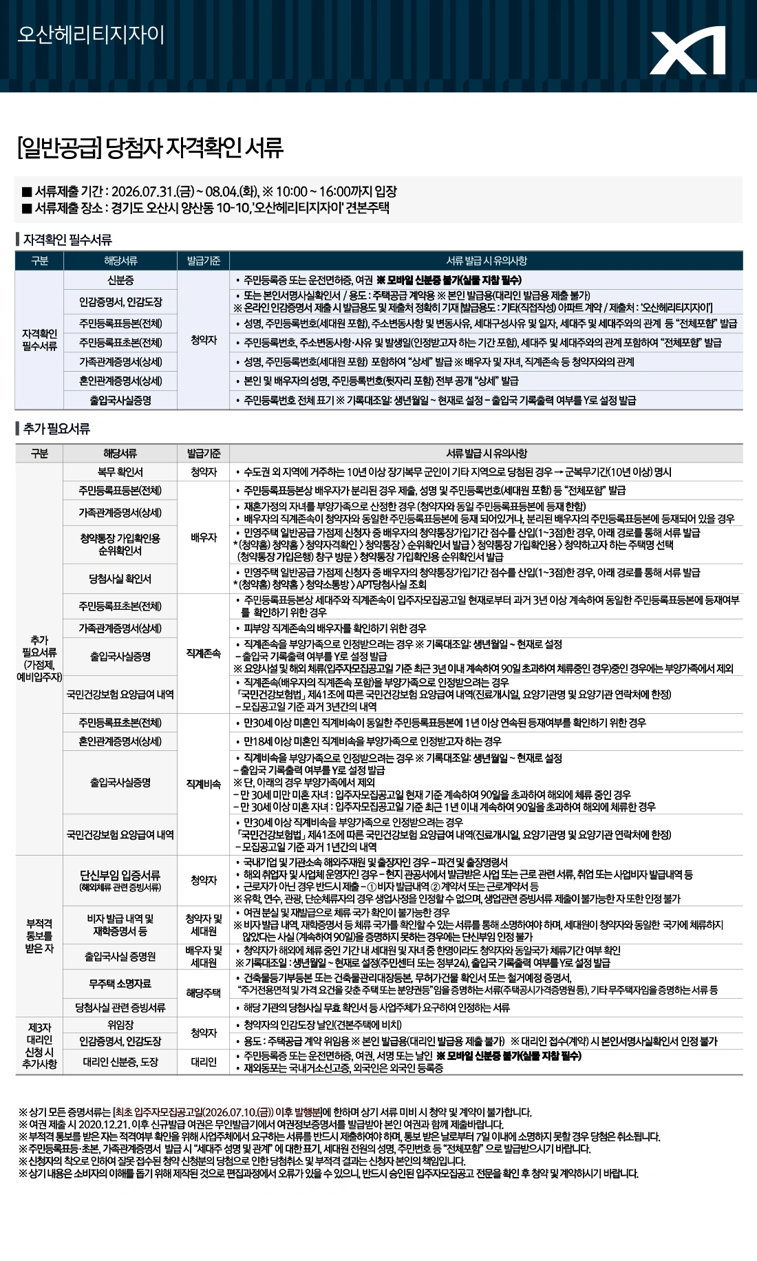 서류제출안내(일반공급) 안내자료 1