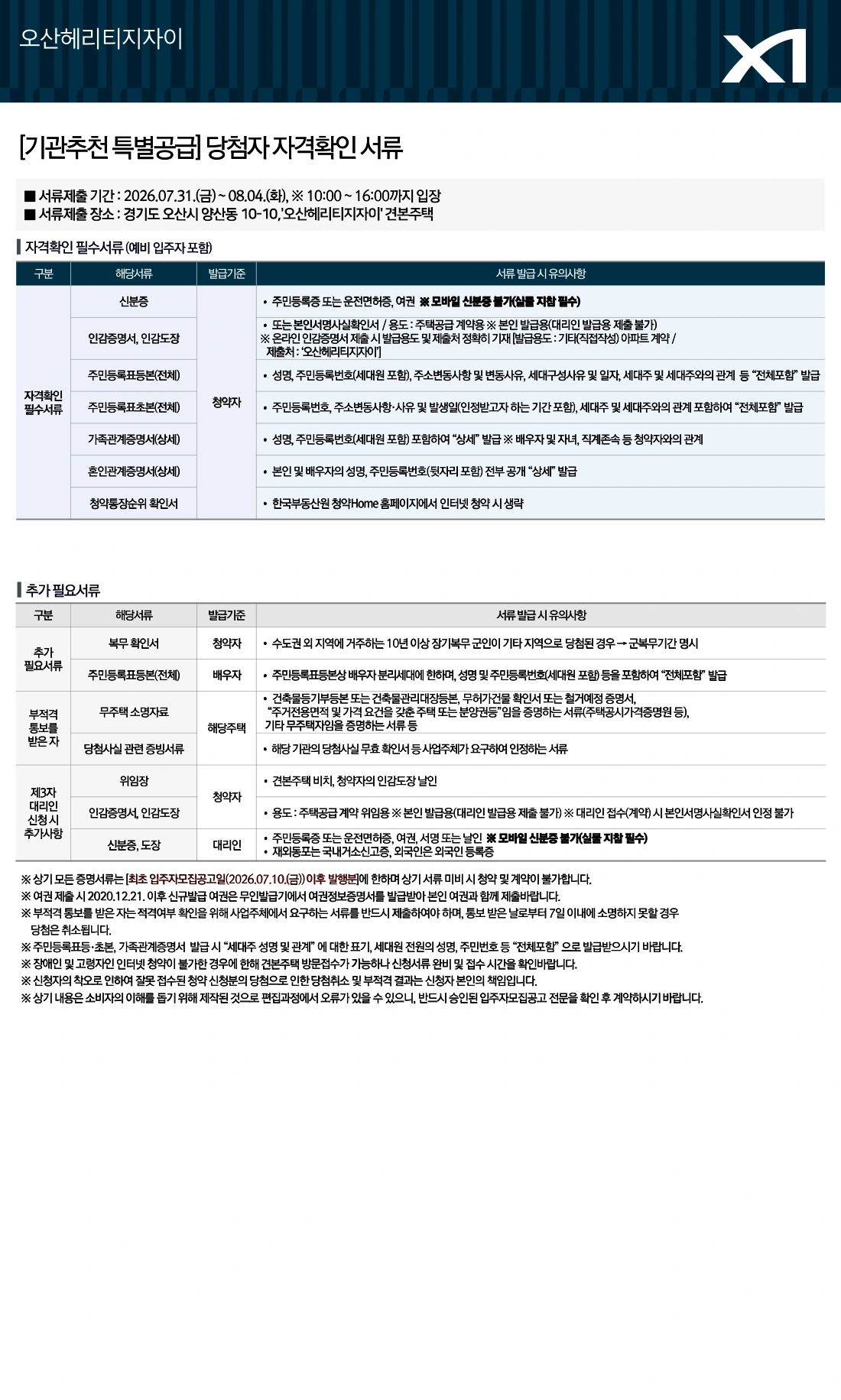 서류제출안내(특별공급) 안내자료 1